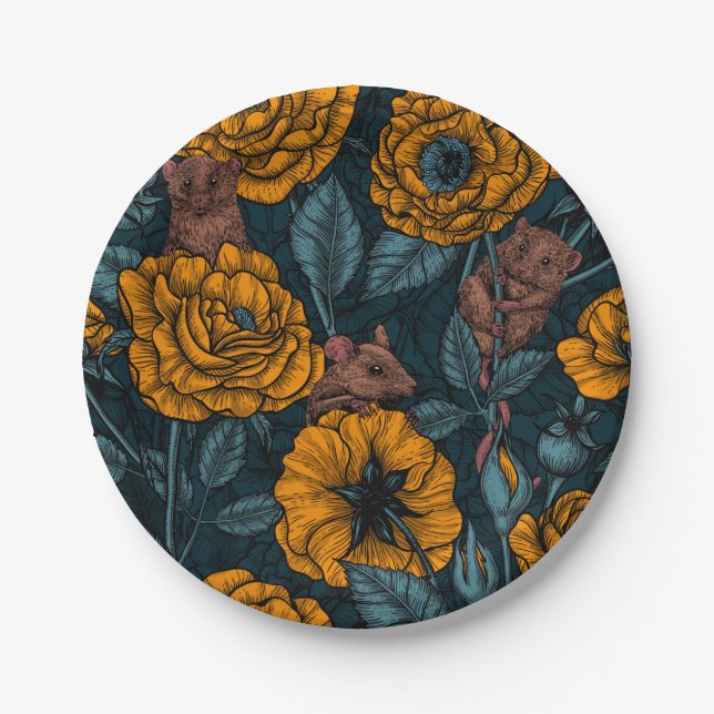 The mice party in orange and blue paper plates (Front)