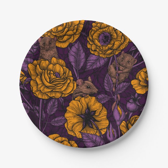 The mice party in orange and violet paper plates (Front)