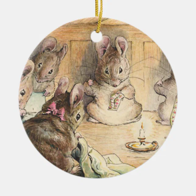 The Mice Sewing Coats By Beatrix Potter Ceramic Ornament (Front)