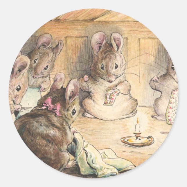 The Mice Sewing Coats By Beatrix Potter Classic Round Sticker (Front)
