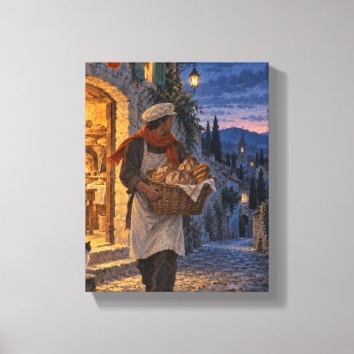 The Midnight Baker on the Blue Street - Storybook Canvas Print
