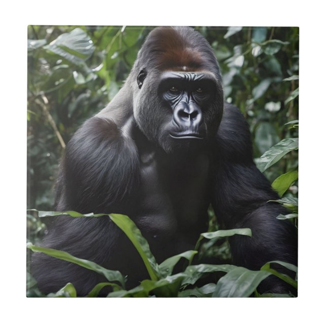 The Midnight Gorilla King: Monarch of the Forest Ceramic Tile (Front)
