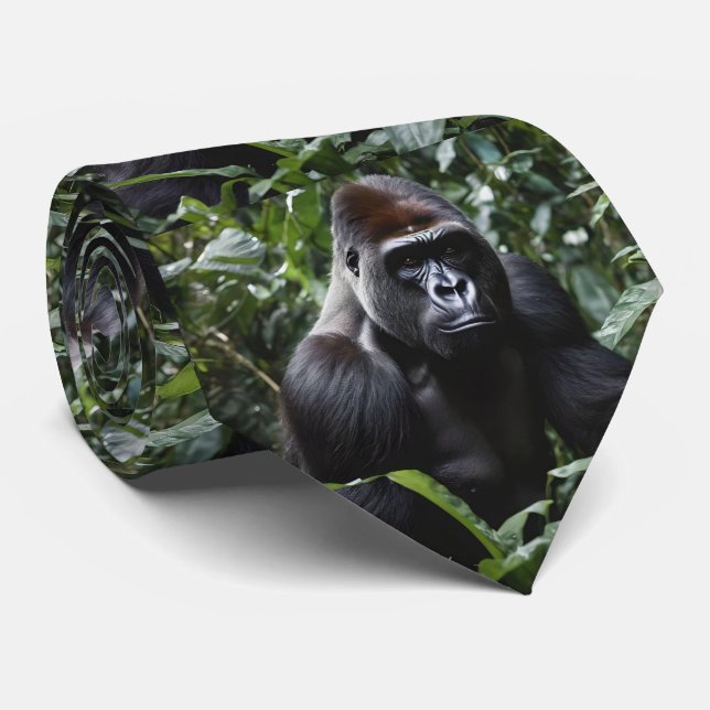 The Midnight Gorilla King: Monarch of the Forest Neck Tie (Rolled)