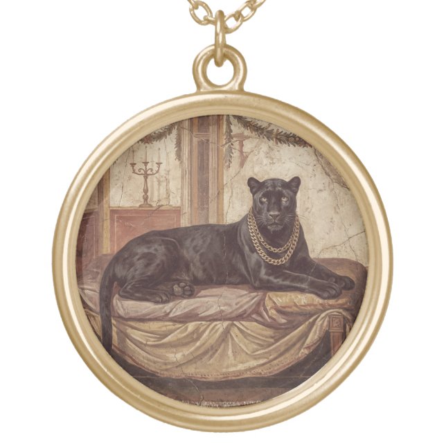 The Midnight Guardian: Fierce Black Panther Gold Plated Necklace (Front)