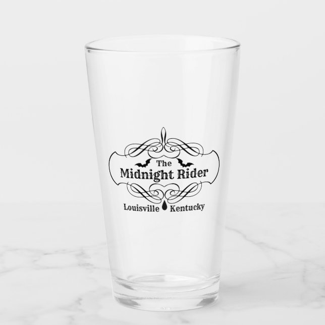 The Midnight Rider Logo Glass Cup (Front)