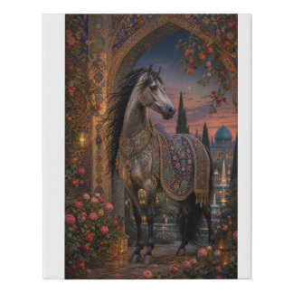 The Midnight Stallion | Persian Royal Garden Faux Canvas Print