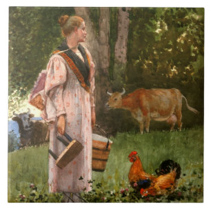 The Milk Maid (Rustic Dairy Farm) Ceramic Tile