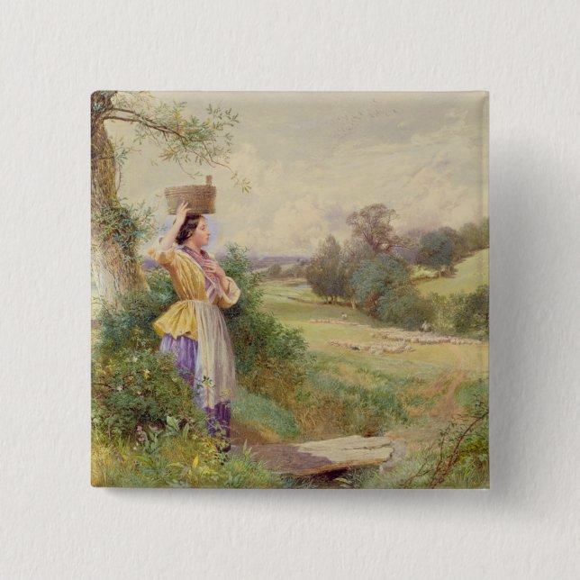 The Milkmaid, 1860 Pinback Button (Front)