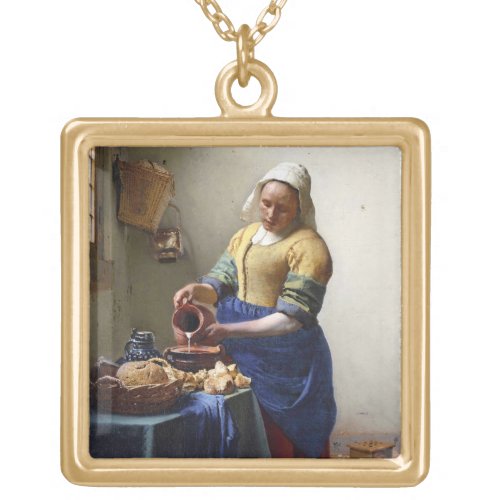 The Milkmaid c1658_60 oil on canvas Gold Plated Necklace