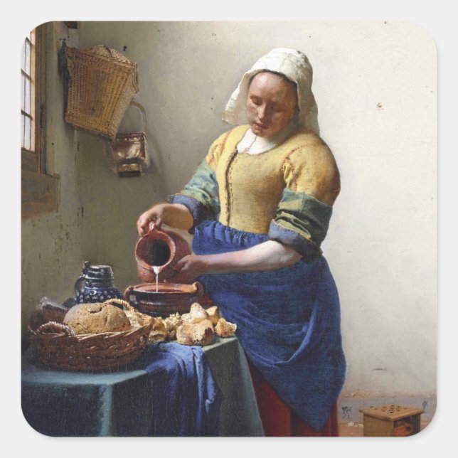 The Milkmaid, c.1658-60 (oil on canvas) Square Sticker (Front)