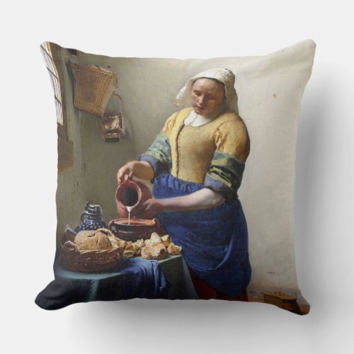 The Milkmaid c1658_60 oil on canvas Throw Pillow