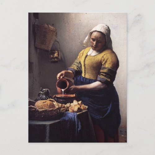 The Milkmaid in detail by Johannes Vermeer Postcard