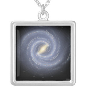 The Milky Way Galaxy (annotated) Silver Plated Necklace