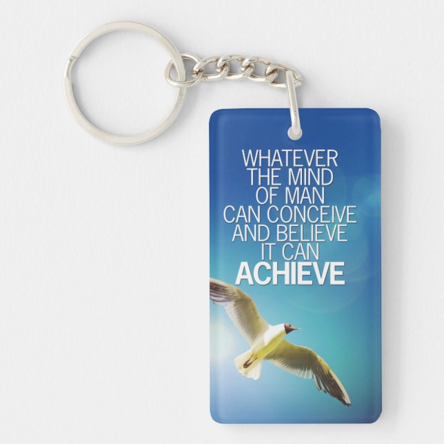 The Mind Can Achieve Seagull Motivational Quote Keychain (Front)