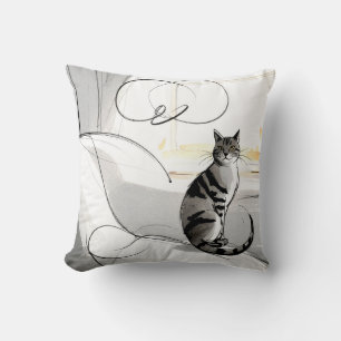 The Minimalist Cat Contemporary Trendy Modern Throw Pillow