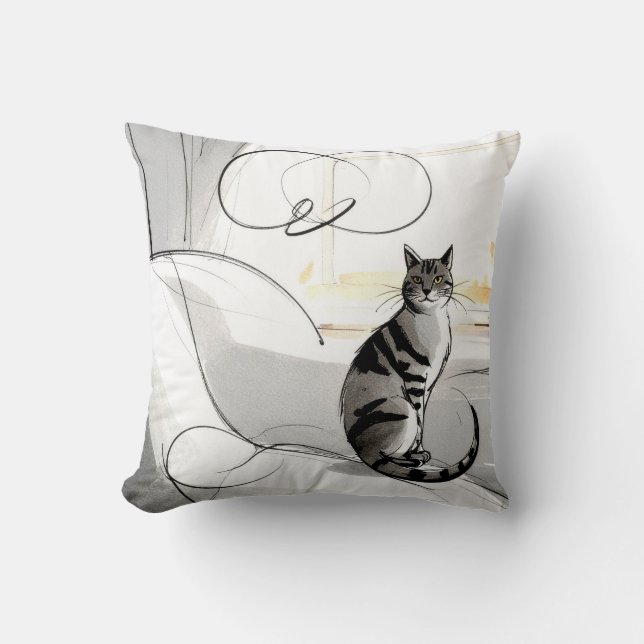 The Minimalist Cat Contemporary Trendy Modern Throw Pillow (Front)