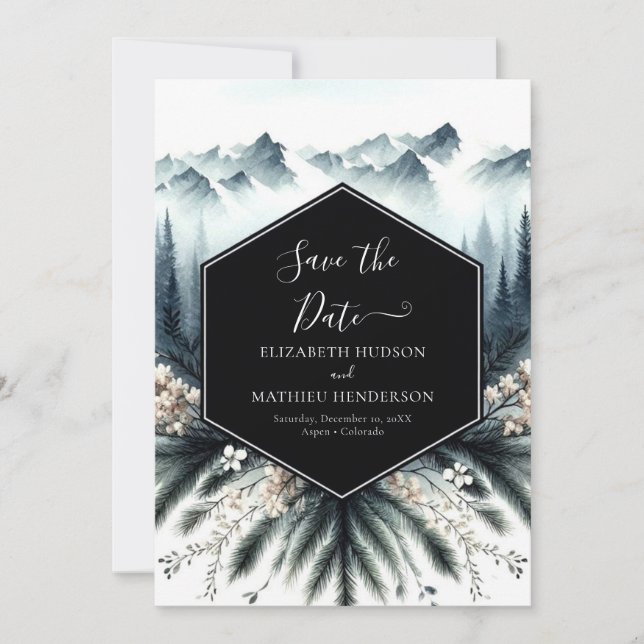The Minimalist Forest Mountain Wedding Save The Date (Front)