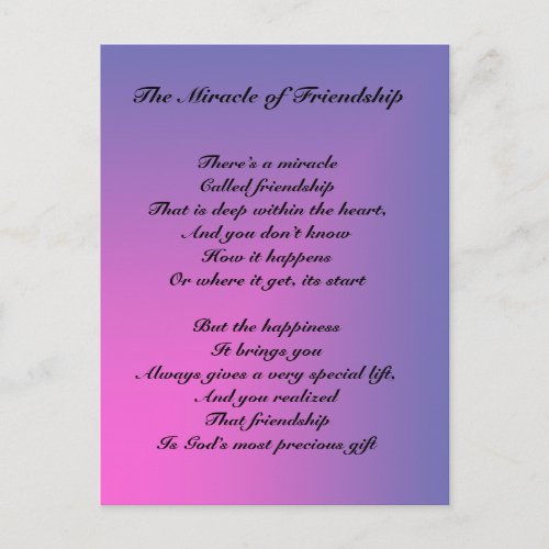 The Miracle of Friendship poem Postcard