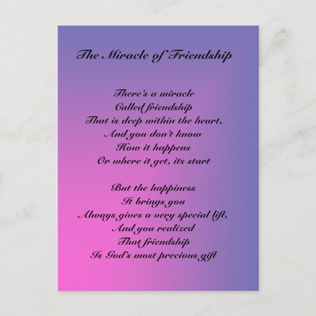 The Miracle of Friendship poem Postcard (Front)