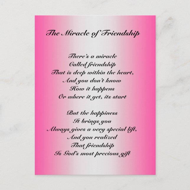 The Miracle of Friendship poem Postcard (Front)