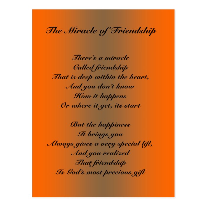 The Miracle of Friendship poem Postcard