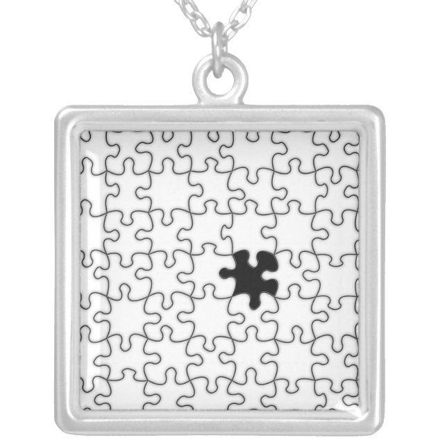 The Missing Puzzle Piece Pattern Silver Plated Necklace (Front)
