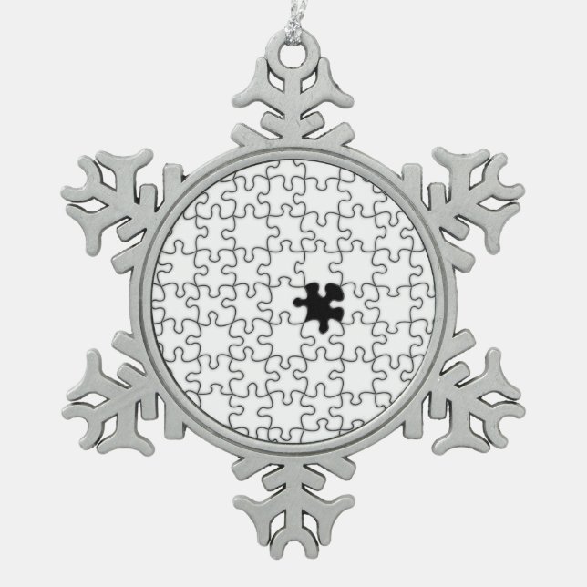 The Missing Puzzle Piece Pattern Snowflake Pewter Christmas Ornament (Front)