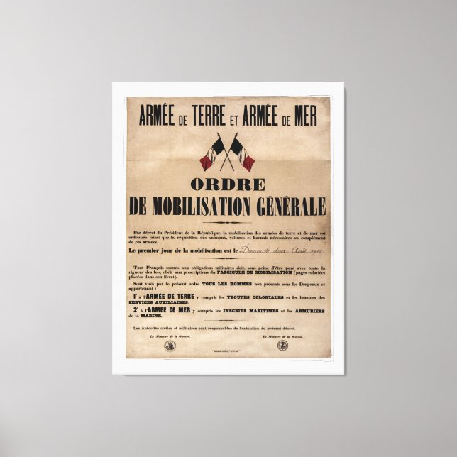 The Mobilization in France on August 1, 1914 Canvas Print (Front)