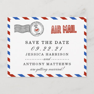 The Modern Airmail Wedding Collection Announcement Postcard