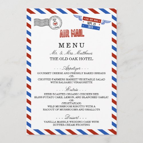 The Modern Airmail Wedding Collection Menu