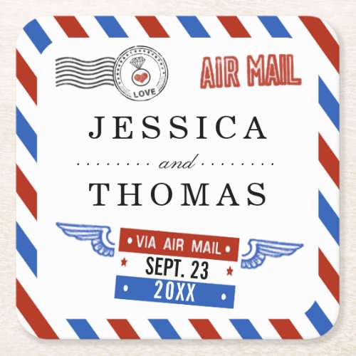 The Modern Airmail Wedding Collection Square Paper Coaster