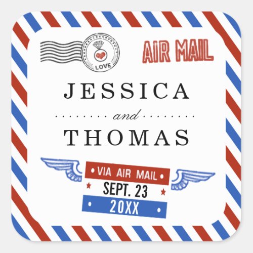 The Modern Airmail Wedding Collection Square Sticker