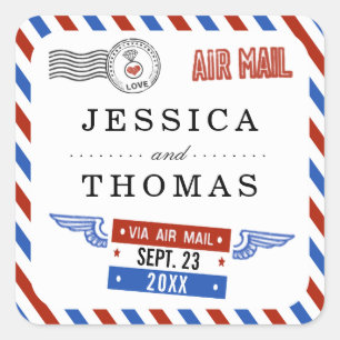 The Modern Airmail Wedding Collection Square Sticker