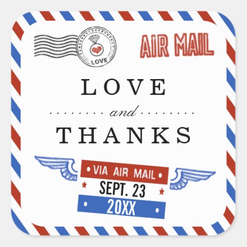 The Modern Airmail Wedding Collection Square Sticker