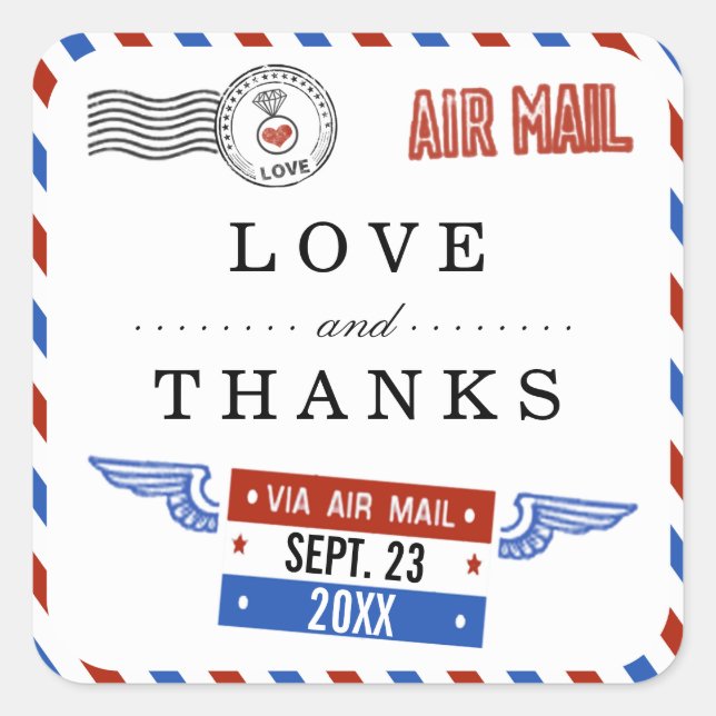 The Modern Airmail Wedding Collection Square Sticker (Front)