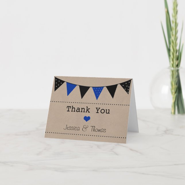 The Modern Blue Bunting Wedding Collection Thank You Card (Front)