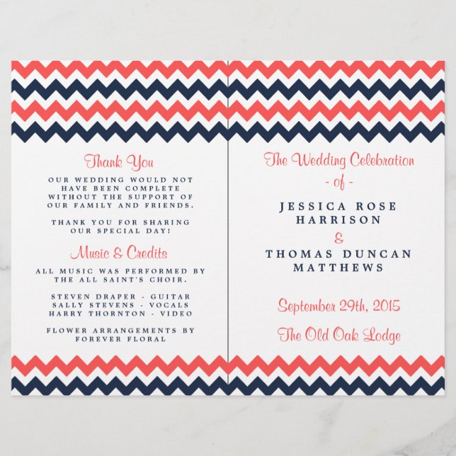 The Modern Chevron Wedding Collection Navy & Coral (Front)
