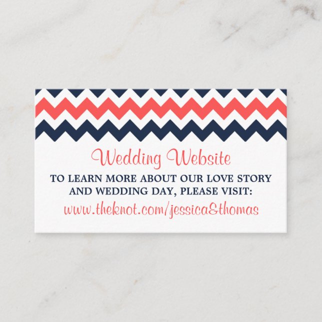 The Modern Chevron Wedding Collection Navy & Coral Enclosure Card (Front)