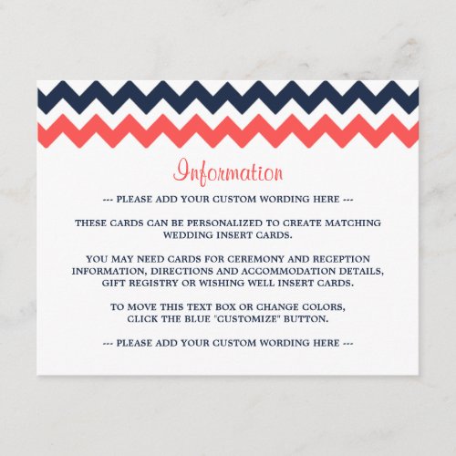 The Modern Chevron Wedding Collection Navy &amp; Coral 4.25x5.5 Paper Invitation Card