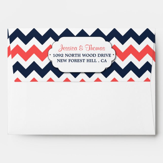 The Modern Chevron Wedding Collection Navy & Coral Envelope (Back (Top Flap))