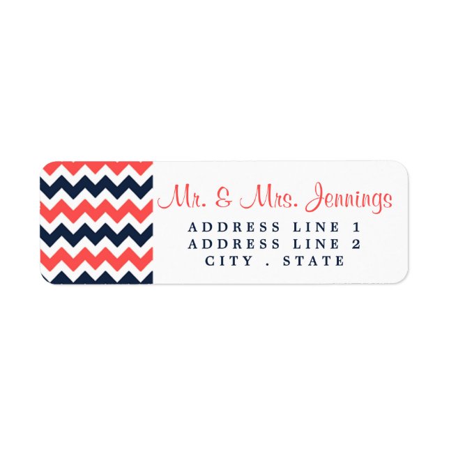 The Modern Chevron Wedding Collection Navy & Coral Label (Front)