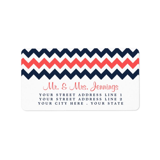 The Modern Chevron Wedding Collection Navy & Coral Label (Front)