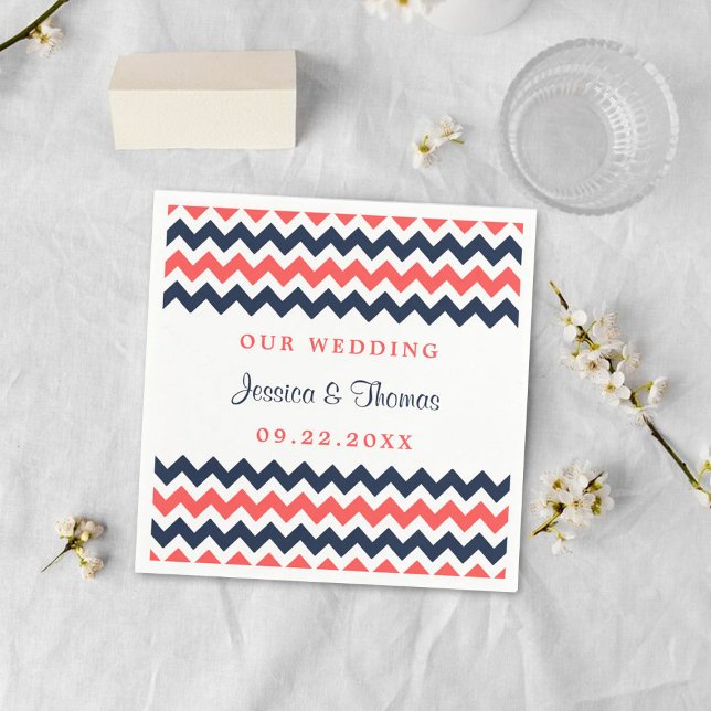 The Modern Chevron Wedding Collection Navy & Coral Napkins (Creator Uploaded)