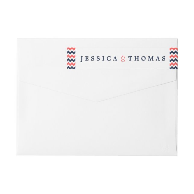 The Modern Chevron Wedding Collection Navy & Coral Wrap Around Label (Back)