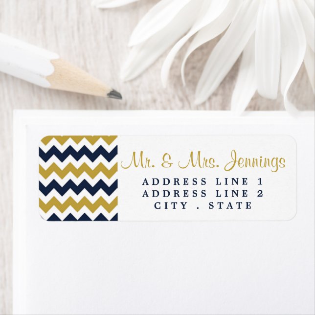 The Modern Chevron Wedding Collection- Navy & Gold Label (Insitu)