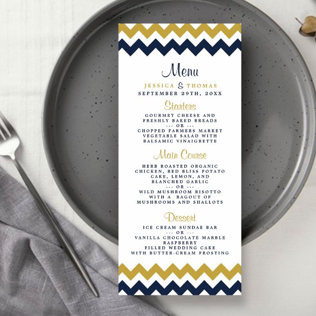 The Modern Chevron Wedding Collection- Navy & Gold Menu (Creator Uploaded)