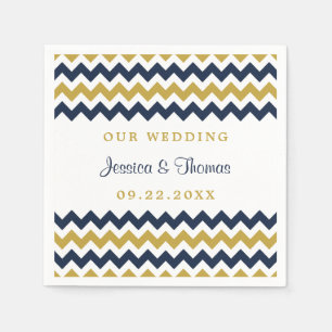 The Modern Chevron Wedding Collection Navy & Gold Napkins