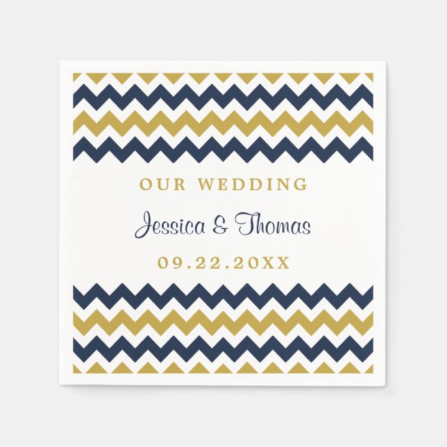 The Modern Chevron Wedding Collection Navy & Gold Napkins (Front)