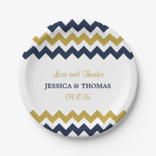 The Modern Chevron Wedding Collection- Navy & Gold Paper Plates