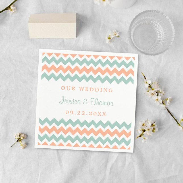 The Modern Chevron Wedding Collection Peach & Mint Paper Napkins (Creator Uploaded)